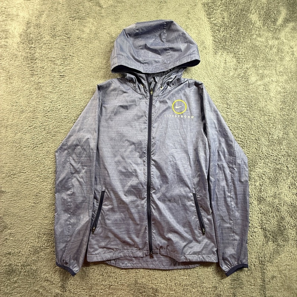 Nike Livestrong Women XS Purple Gray Windbreaker Jacket Full Zip Hooded Run